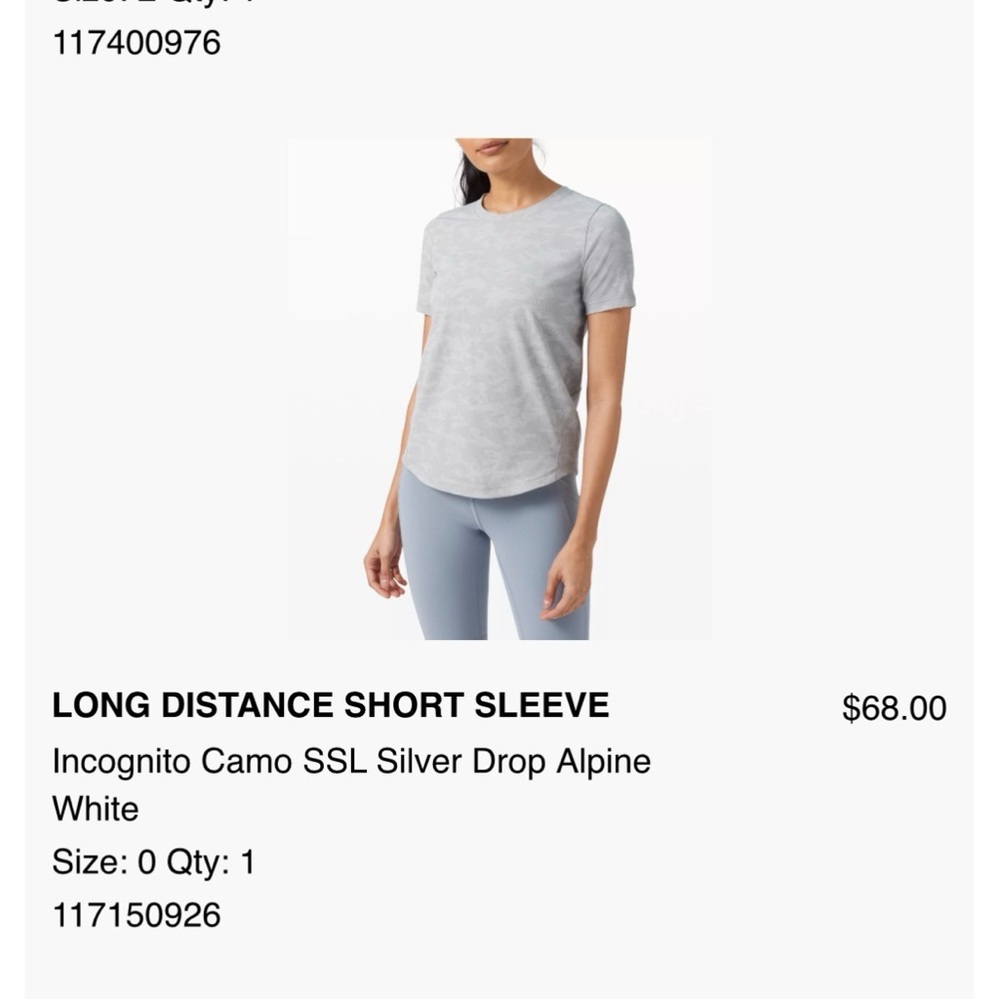 Lululemon short sleeve shirt size 0